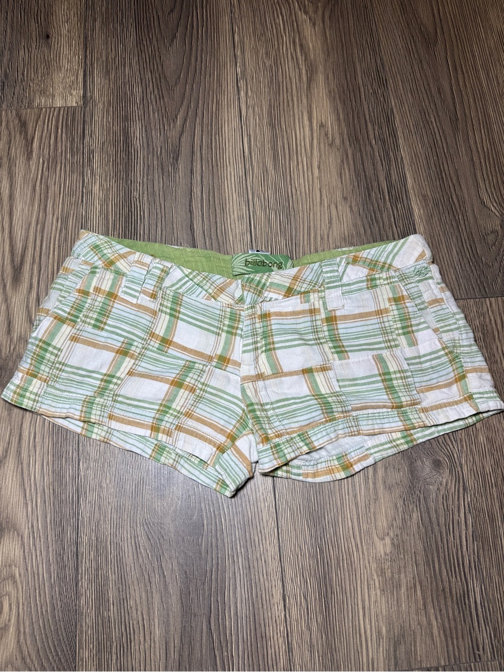 vintage y2k billabong ultra low rise plaid booty shorts